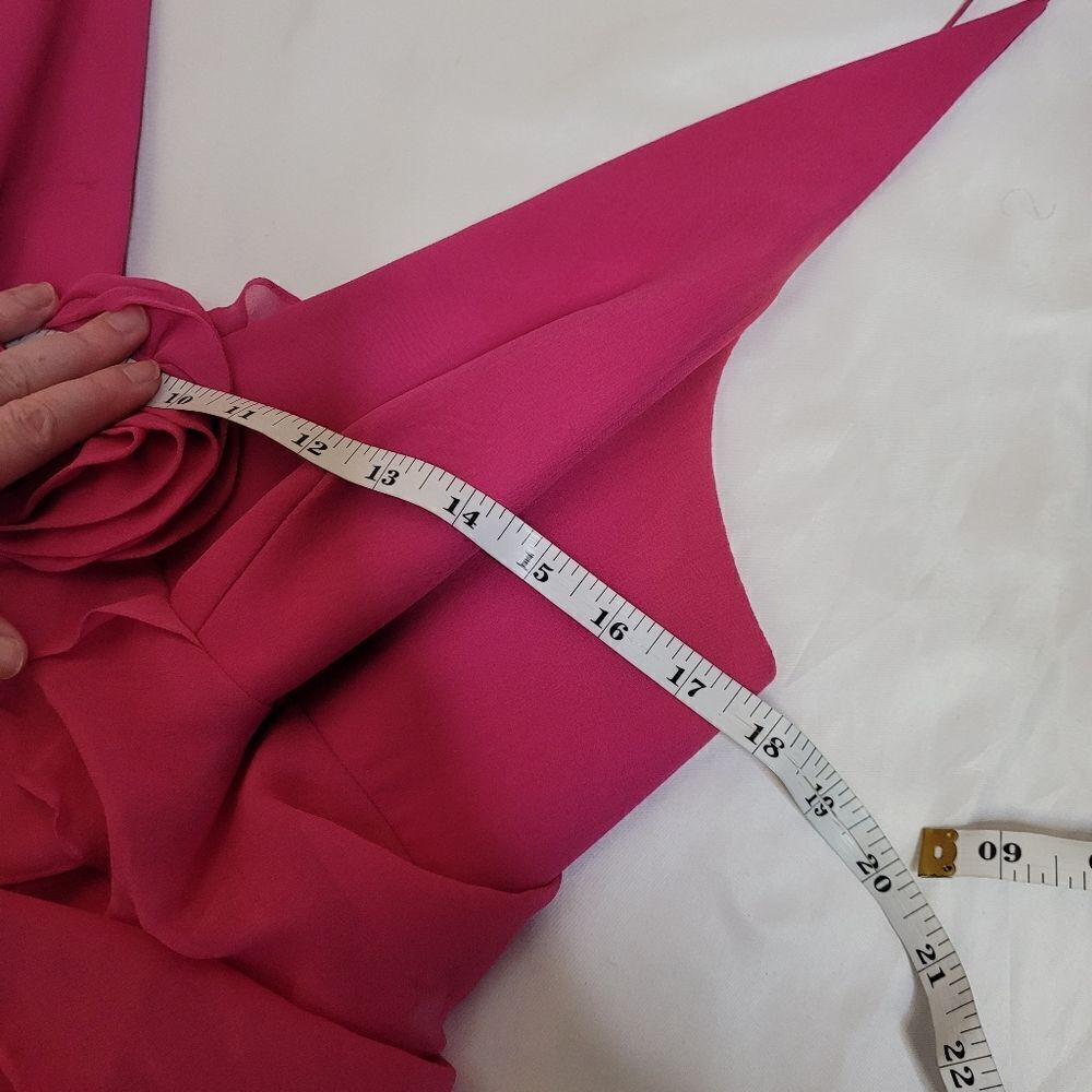 VINTAGE 90s magenta barbiecore tiered silk spaghetti strap formal dress M - Picture 9 of 12